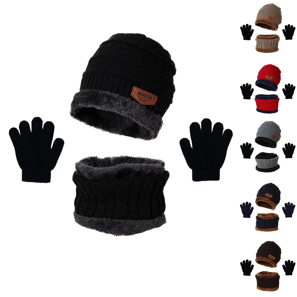 Baby Boys Winter Warmer Kids Fleece Hat Scarf and Gloves Set Children Knitted Hat Beanies Cap Neck Scarf Glove Suit For Kids