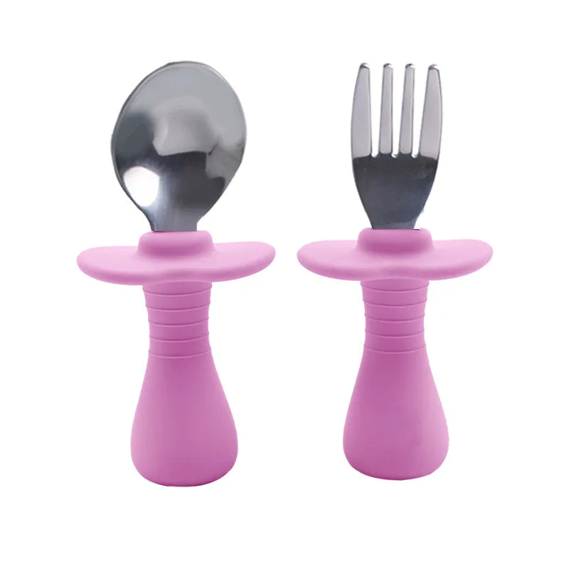 Baby Candy Colour Tableware Set  Utensil 316 Stainless Steel Toddler Dinnerware Cutlery Cartoon Infant Food Feeding Spoon Fork