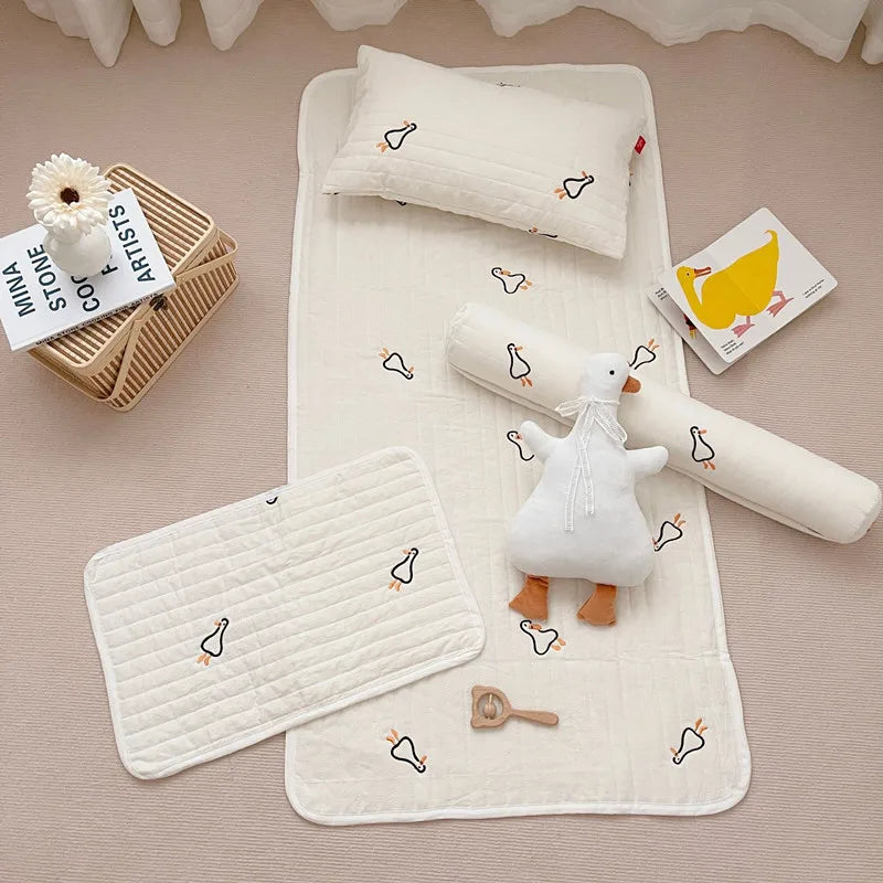 Baby Crib Cot Mattress Bear Olive Embroidered Baby Newborn Bed Sheet Cover Linen Cotton Dropshipping Wholesale Make Custom Size