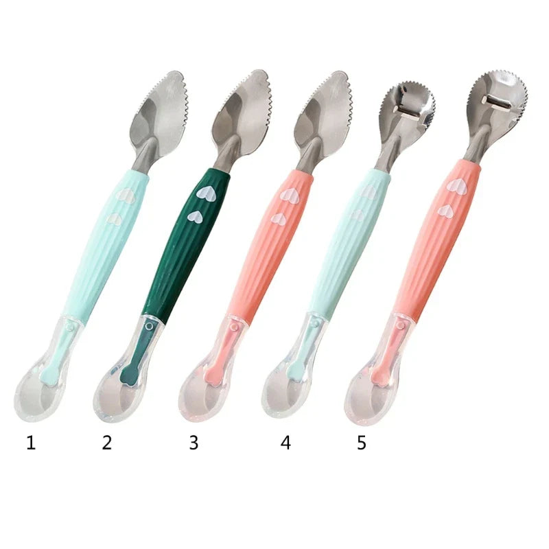 Baby Feeding Spoon Scraper Spoon Silicone Fruit Puree Spoon Supplementary Food Feeder Dual-Head Spoon Toddler Utensil