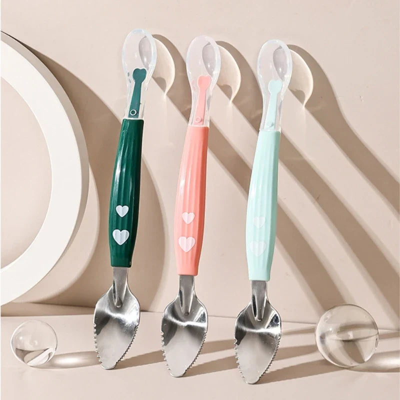 Baby Feeding Spoon Scraper Spoon Silicone Fruit Puree Spoon Supplementary Food Feeder Dual-Head Spoon Toddler Utensil