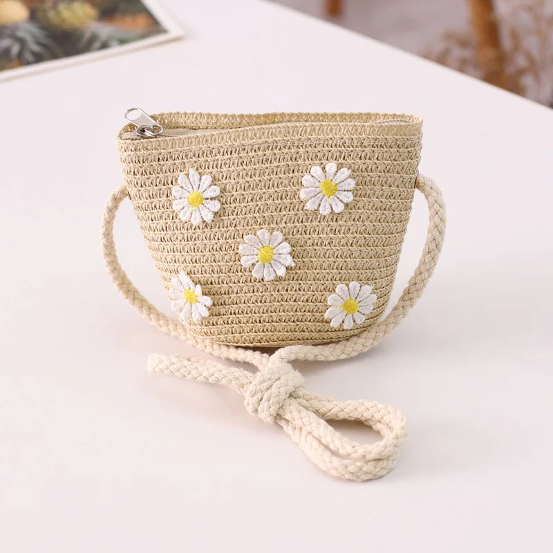 Baby Girl Fashion Casual Solid Straw Shoulder Bags Backpack Accessories Kids Children Cute Round Messenger Candy Color Small Bag