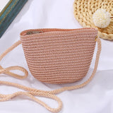 Baby Girl Fashion Casual Solid Straw Shoulder Bags Backpack Accessories Kids Children Cute Round Messenger Candy Color Small Bag