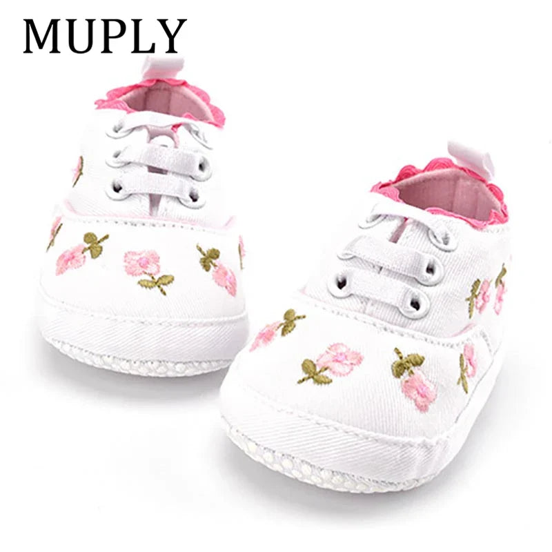 Baby Girl Shoes White Lace Floral Embroidered Soft Shoes Prewalker Walking Toddler Kids Shoes First Walker free shipping