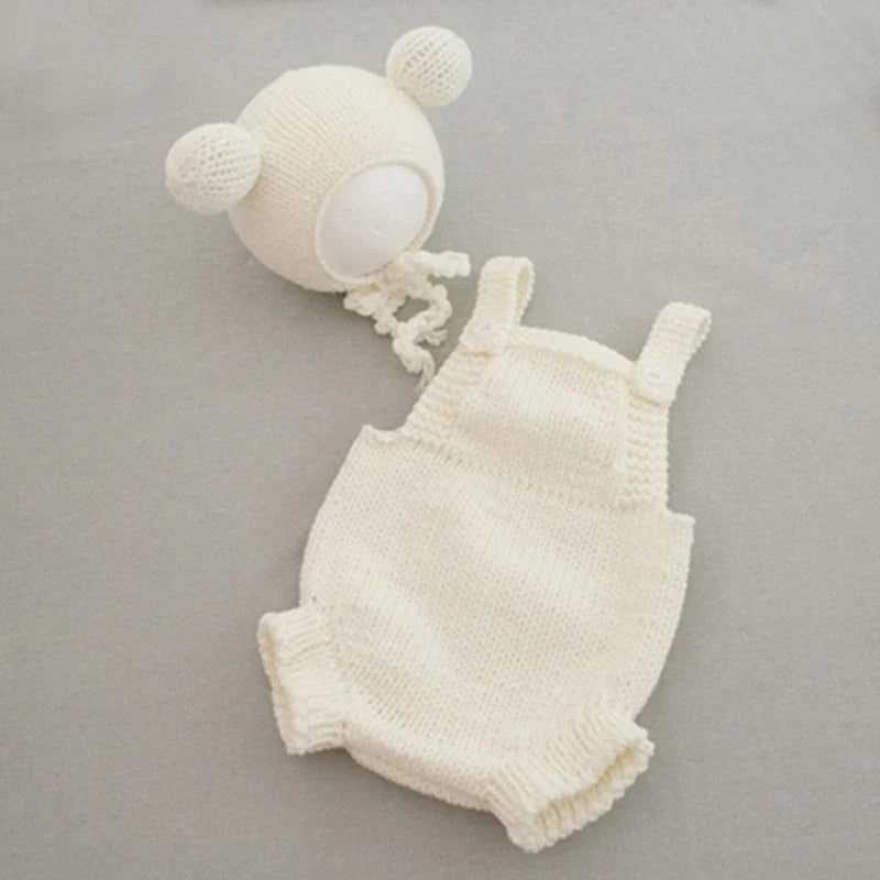 Baby Photoshoot Props Costume Set Jumpsuit & Bear Ear Hat Newborn Photo Props Photography Clothes Photosudio Accessories