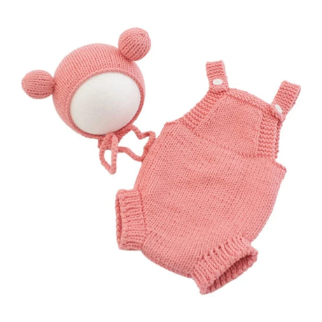 Baby Photoshoot Props Costume Set Jumpsuit & Bear Ear Hat Newborn Photo Props Photography Clothes Photosudio Accessories