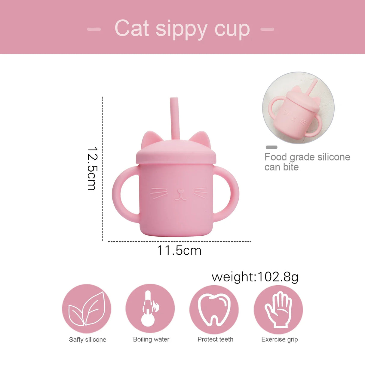 Baby Silicone Cups Baby Learning Drinking Straw Cup Food Grade Children Non-slip with Handle Feeding Water Cup BPA Free