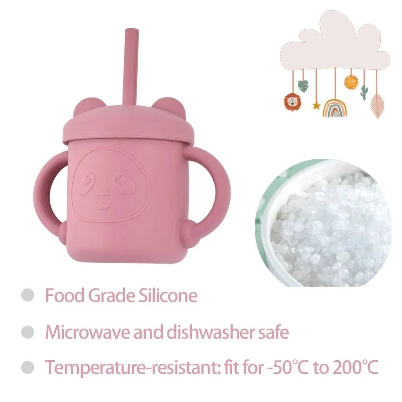 Baby Silicone Sippy Cups BPA-Free Portable Storage Snack Container Feeding Cup For Children Leakproof Learning Drink Cup Sets