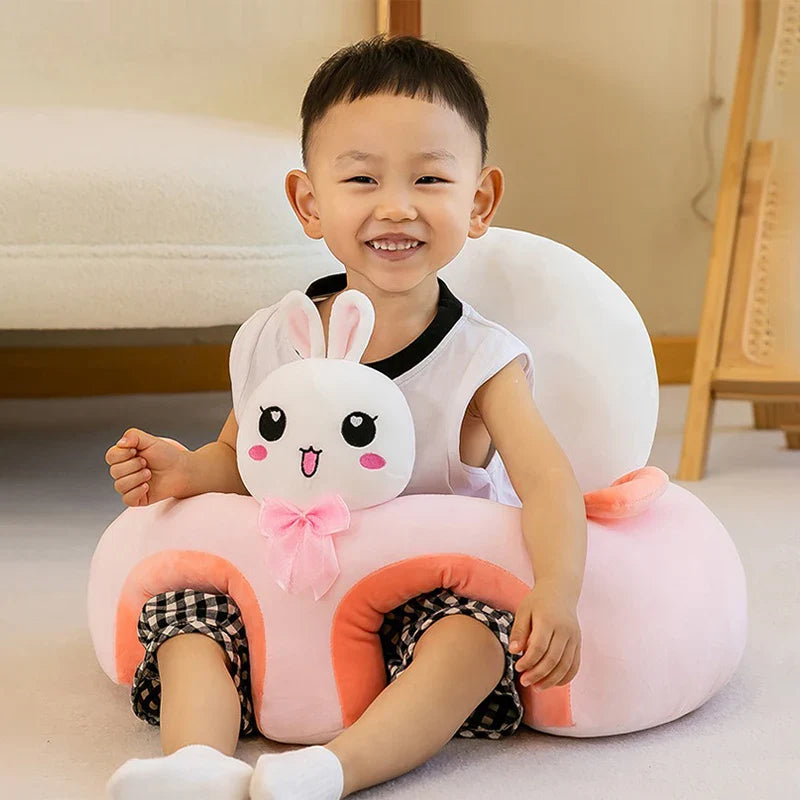 Baby Sitting Chair Cover Plush Chair Cute Animal Shaped Plush Sofa Case Infants Learning Support Seat Cushion (Only Chair Cover)