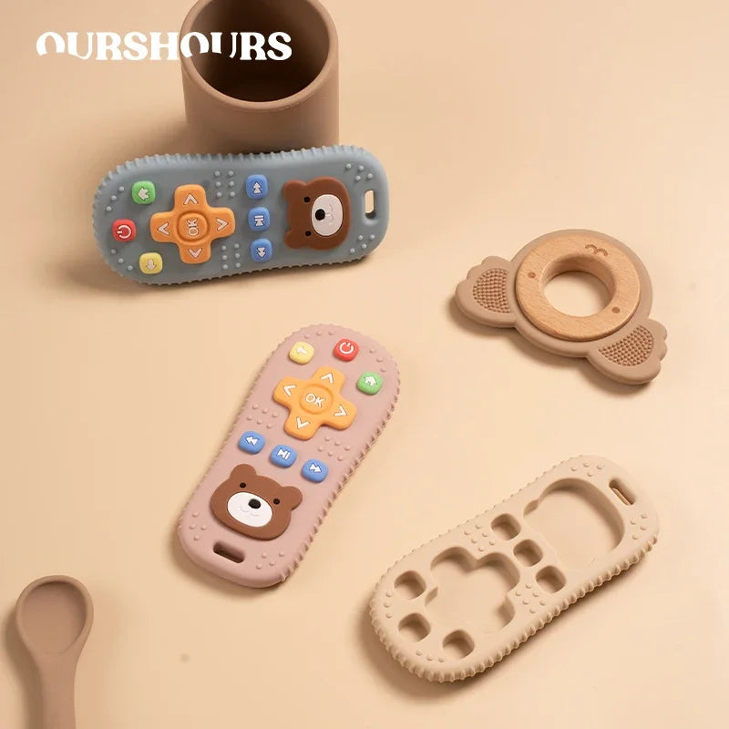 Baby Soft Silicone Remote Control Teether Food Grade Infant Teeth Grinding Stick Teething Anti-eating Hand Newborn Sensory Toys