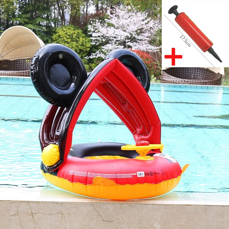 Baby Swimming Float Ring With Roof Inflatable Double Raft Rings Toy Floating Cartoon Steering Wheel Kids Swim Pool Accessories