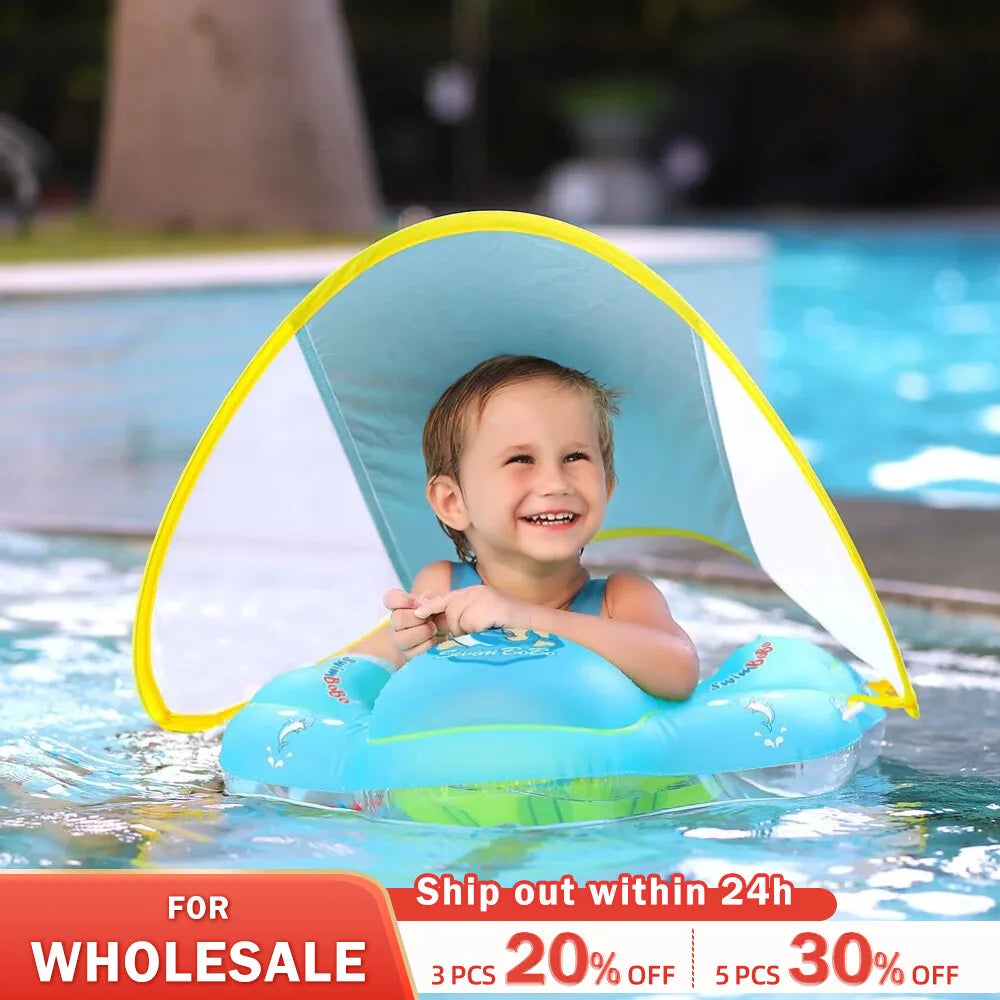 Baby Swimming Float With Canopy Inflatable Infant Floating Ring Kids Swim Pool Accessories Circle Bathing Summer Toys