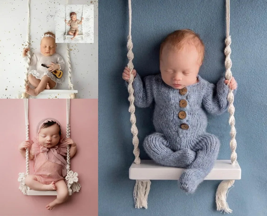 Baby Swing  Newborn Photography Props Wooden Chair  Babies Furniture Infants Photo Shooting Prop Accessories  Fotografia