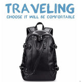 Backpack Men External Usb Charge Waterproof Backpack Fashion Pu Leather Travel Bag Casual School Bag Leather Bookbag