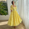 Bafftafe Delicate Yellow Lace Women Prom Dresses Half Sleeves A Line Ankle Length Midi Formal Evening Gowns Wedding Party Dress