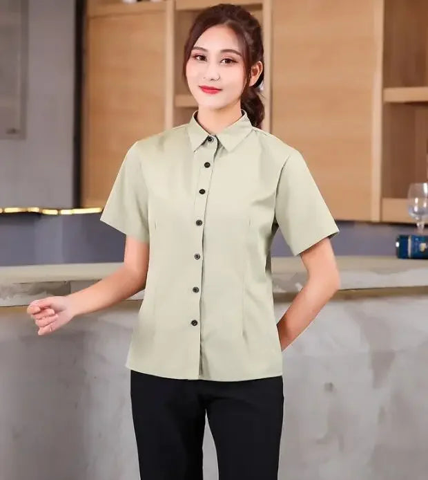 Bakery Work Wear Coffe Shop Waitress Unfiorm Short Sleeve Hotel Uniforms Food Service Workwear Cook Clothing Staff Overalls