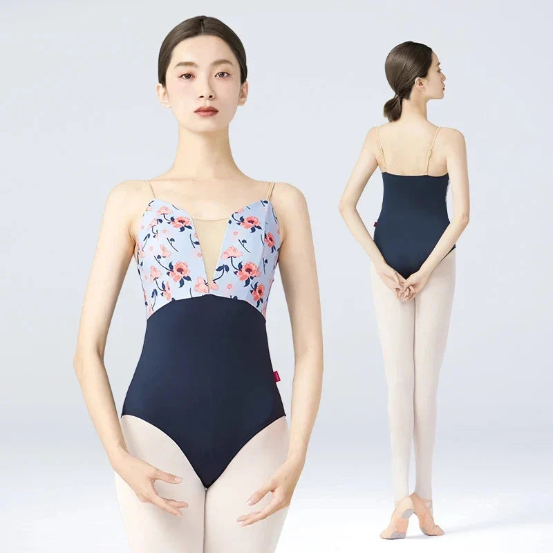 Ballet Leotard Women Aerialist Yoga Practice Dance Costume Deep V Sling Blue Gymnastic Swimsuit Leotard Adulto Ballerina