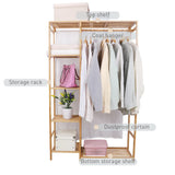 Bamboo Wood Clothing Garment Rack with Shelves Clothes Hanging Rack Stand for Child Kids Adults Cloth Shoe Coat Storage Organize