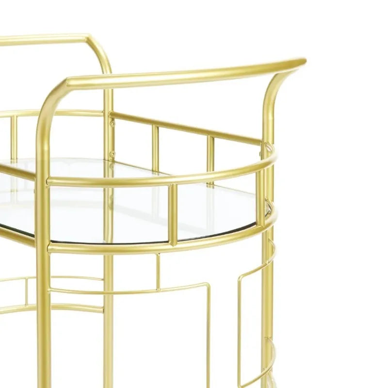 Bar Cart with Matte Gold Metal Finish, 2-Tiers Trolley Cart  Rolling Cart  Kitchen Island Table Meuble De Rangement Cuisine