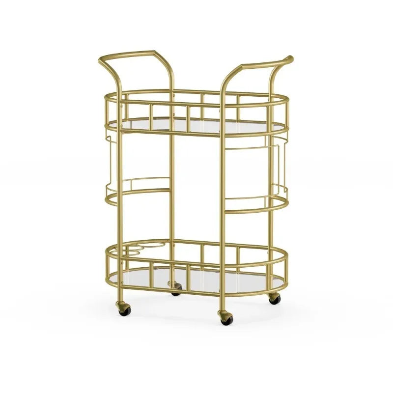 Bar Cart with Matte Gold Metal Finish, 2-Tiers Trolley Cart  Rolling Cart  Kitchen Island Table Meuble De Rangement Cuisine