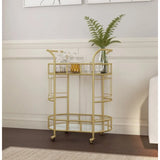 Bar Cart with Matte Gold Metal Finish, 2-Tiers Trolley Cart  Rolling Cart  Kitchen Island Table Meuble De Rangement Cuisine