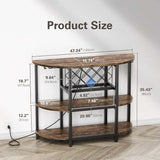 Bar Table Cabinet with Power Outlet, LED Home Mini  for Liquor and Glasses, Metal Wine  Stand  4-Tier Storage