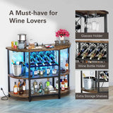 Bar Table Cabinet with Power Outlet, LED Home Mini  for Liquor and Glasses, Metal Wine  Stand  4-Tier Storage