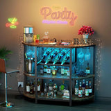 Bar Table Cabinet with Power Outlet, LED Home Mini  for Liquor and Glasses, Metal Wine  Stand  4-Tier Storage