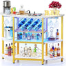 Bar Table Cabinet with Power Outlet, LED Home Mini  for Liquor and Glasses, Metal Wine  Stand  4-Tier Storage