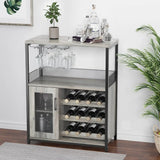 Bar cabinet with removable wine rack and 1 drawer, bar cabinet with glass shelves and mesh doors for storing alcohol and glasses