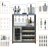 Bar cabinet with removable wine rack and 1 drawer, bar cabinet with glass shelves and mesh doors for storing alcohol and glasses