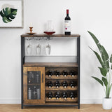 Bar cabinet with removable wine rack and 1 drawer, bar cabinet with glass shelves and mesh doors for storing alcohol and glasses