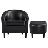 Barrel Accent Chair with Ottoman, Black Faux Leather lounge chair  sofa set living room furniture