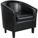 Barrel Accent Chair with Ottoman, Black Faux Leather lounge chair  sofa set living room furniture