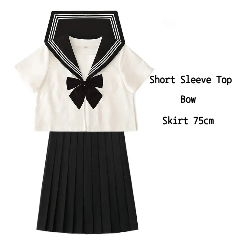 Basic JK Black Collar White Lines School Uniform Girl Sailor Suits Pleated Skirt Japanese Style Clothes Anime COS Costumes Women