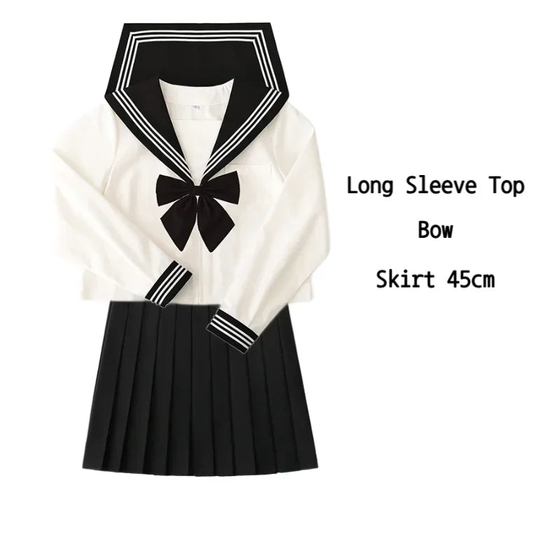 Basic JK Black Collar White Lines School Uniform Girl Sailor Suits Pleated Skirt Japanese Style Clothes Anime COS Costumes Women