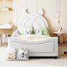 Bedroom upholstered day bed, with padded headboard, single bed, double bed, baby bed, baby cot, child bed, teen bed, cute