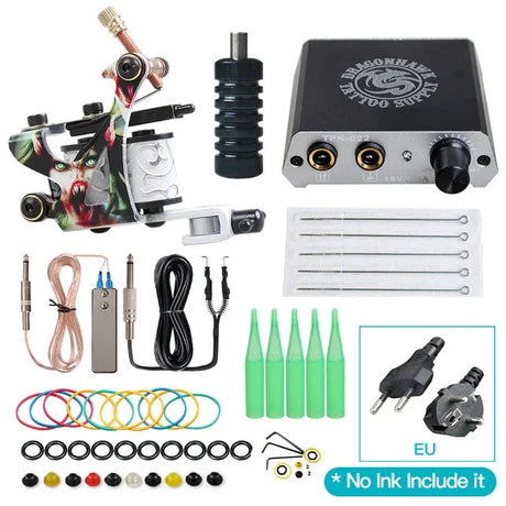 Beginner Complete Tattoo Kit Machines Gun Black Ink Set Power Supply Grips Body Art Tools Set Permanent Makeup Tattoo set