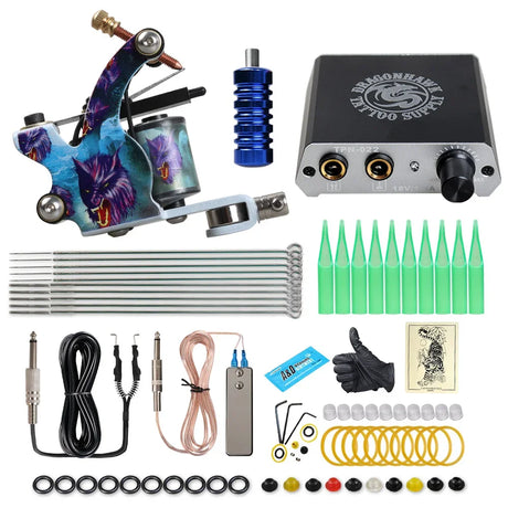 Beginner Complete Tattoo Kit Machines Gun Black Ink Set Power Supply Grips Body Art Tools Set Permanent Makeup Tattoo set