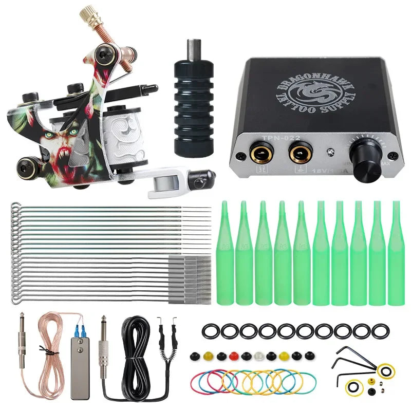 Beginner Complete Tattoo Kit Machines Gun Black Ink Set Power Supply Grips Body Art Tools Set Permanent Makeup Tattoo set