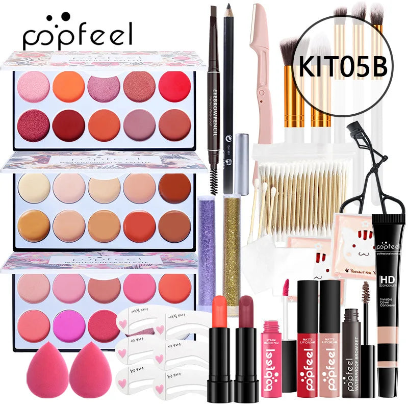 Beginner Makeup Set Basic Eyeshadow Lipstick Foundation Lip Glaze Full Line Makeup Gift Box Mitzvah Lasting Waterproof Cosmetics