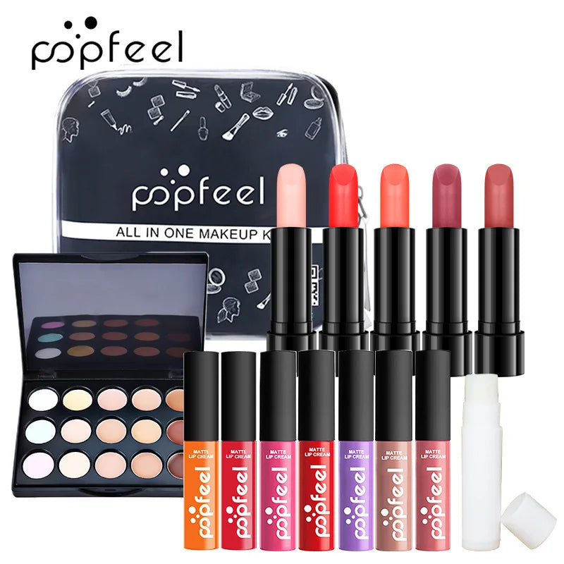 Beginner Makeup Set Basic Eyeshadow Lipstick Foundation Lip Glaze Full Line Makeup Gift Box Mitzvah Lasting Waterproof Cosmetics