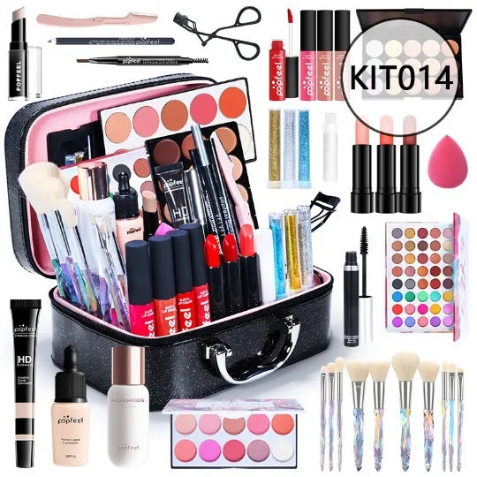 Beginner Makeup Set Basic Eyeshadow Lipstick Foundation Lip Glaze Full Line Makeup Gift Box Mitzvah Lasting Waterproof Cosmetics