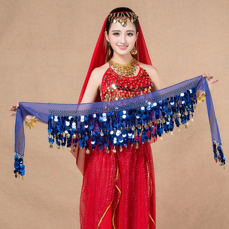 Belly Dance Sequined Waist Chain Copper Coin Waist Scarf Indian Dance Performance Clothing Accessories 10-color Hip Scarf