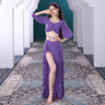 Belly Dance Suit Printing Mesh Top Short Sleeves Split Skirt Practice Clothes Set Female Elegant Performance Clothing Summer