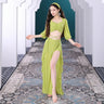 Belly Dance Suit Printing Mesh Top Short Sleeves Split Skirt Practice Clothes Set Female Elegant Performance Clothing Summer