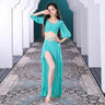 Belly Dance Suit Printing Mesh Top Short Sleeves Split Skirt Practice Clothes Set Female Elegant Performance Clothing Summer