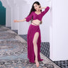 Belly Dance Suit Printing Mesh Top Short Sleeves Split Skirt Practice Clothes Set Female Elegant Performance Clothing Summer