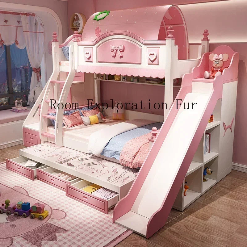 Bilayer Princess Children Beds Split Slide Up And Down Height Bunk Economic Children Beds Cama Infantil Bedroom Furniture QF50TC