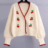 Biyaby Autumn Sweet Cherry Knit Cardigans Women 2023 Button Up V Neck Sweaters Woman High Street Patchwork Cardigan Mujer Ins